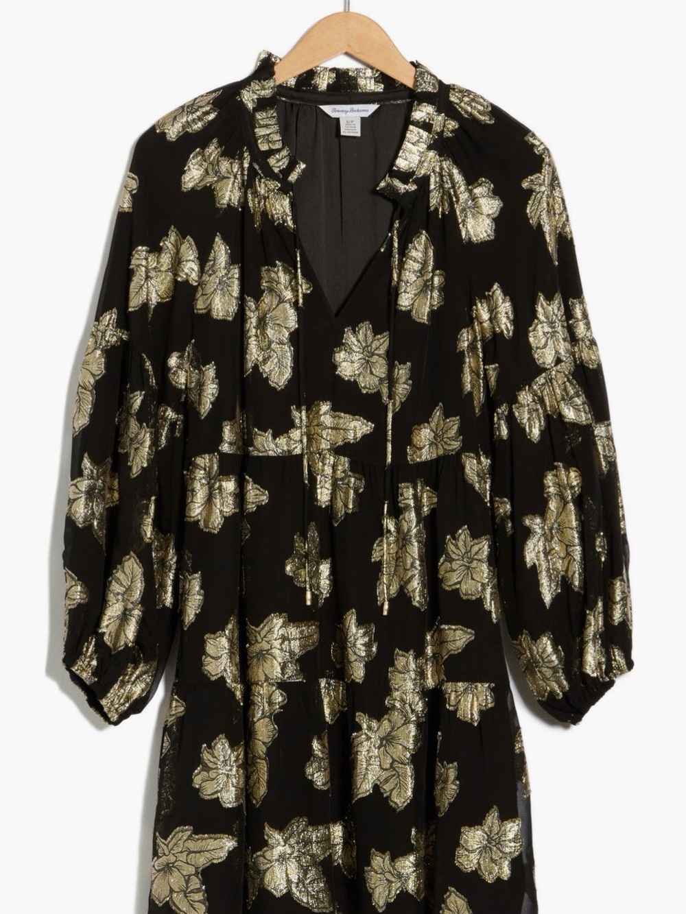 Tommy Bahama Black Mini Dress with gold Floral Print